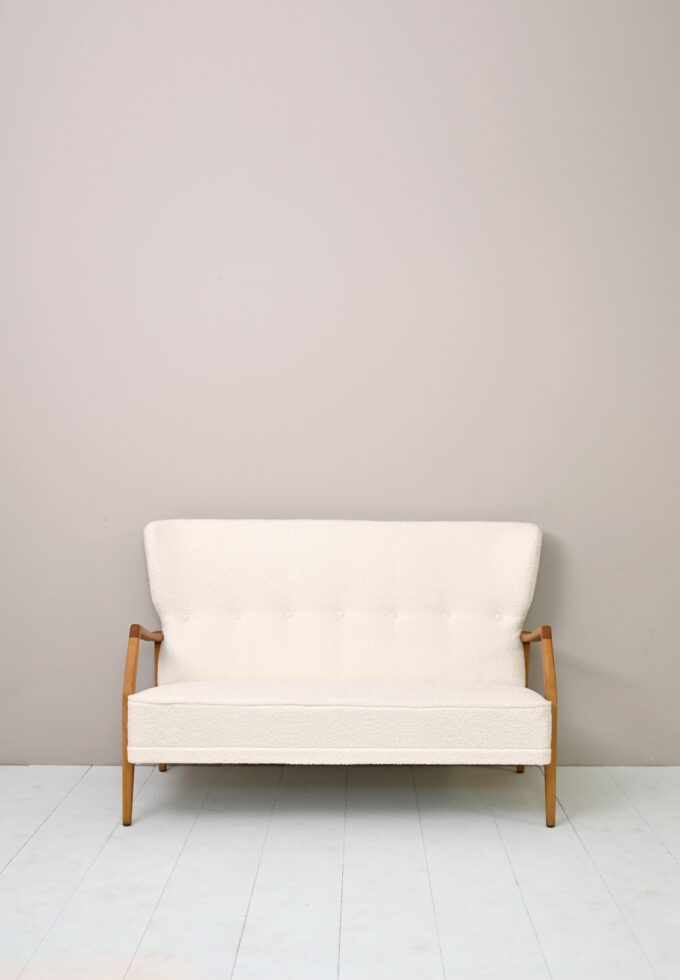 Vintage Scandinavian sofa with bouclé fabric