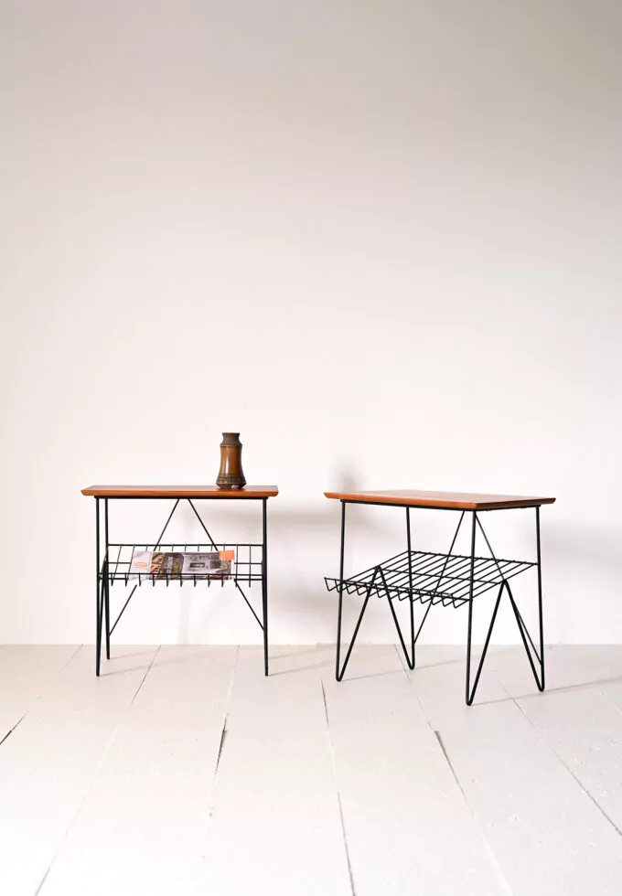 Pair of wooden and metal side tables