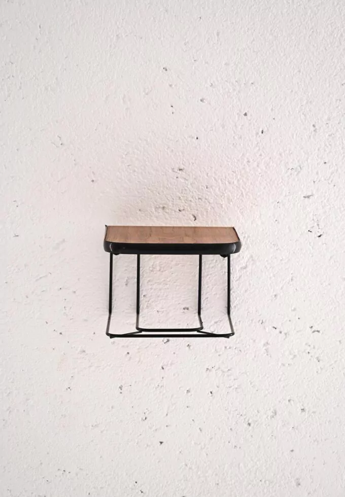 Hanging teak and metal nightstand