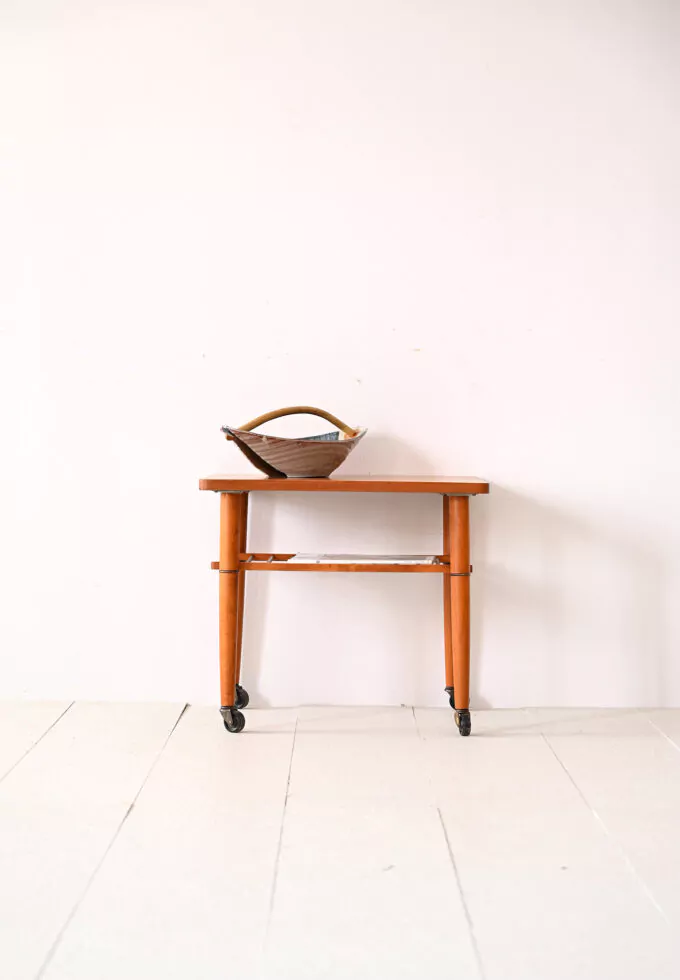 60s teak side table with wheels