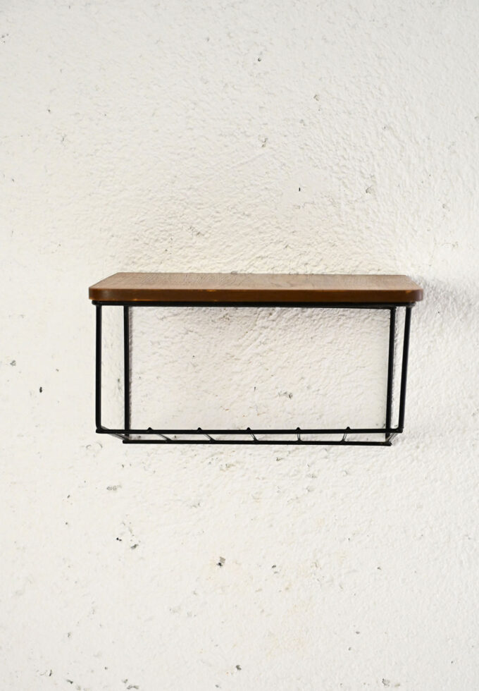 Swedish hanging metal and teak nightstand