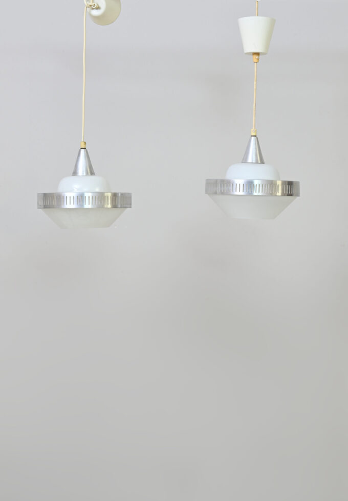 Glass and metal hanging lamps
