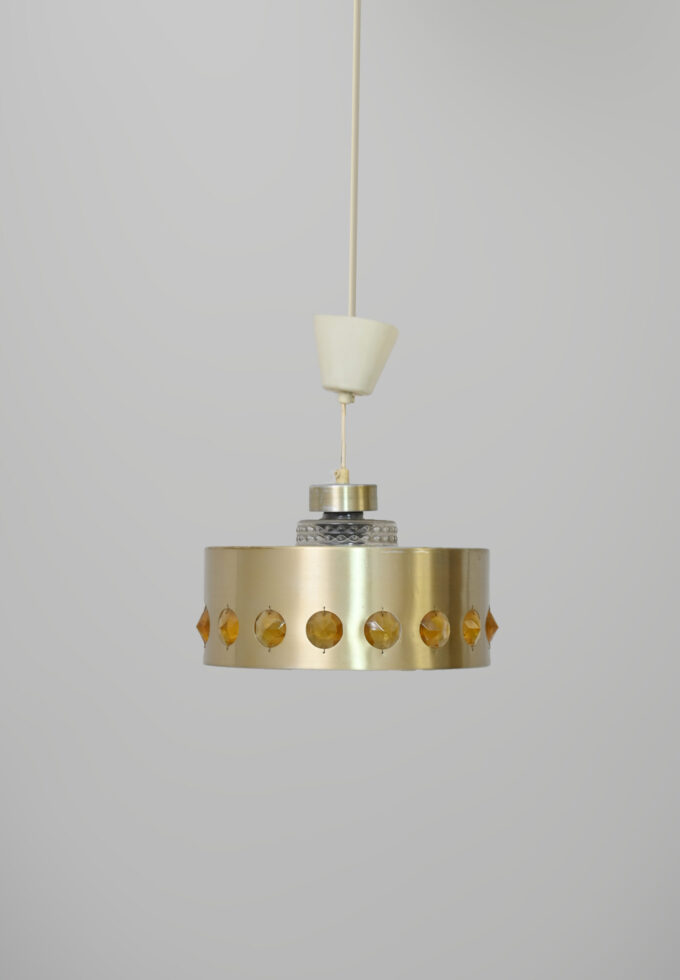 Hanging lamp with metal and glass