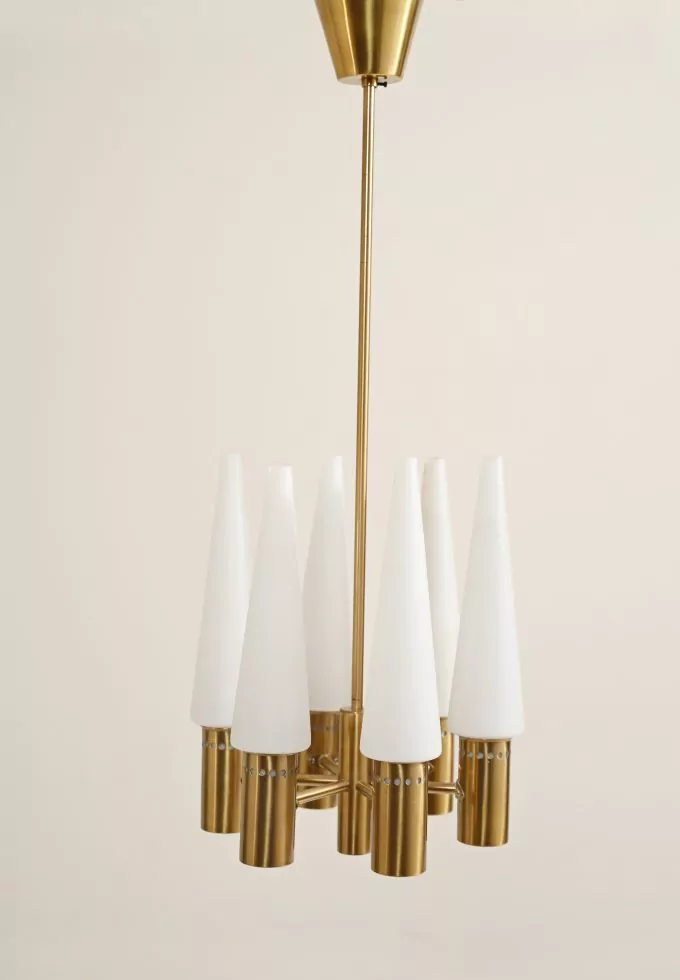 Lampadario anni '50 in ottone e vetro di Hans-Agne Jakobsson-01