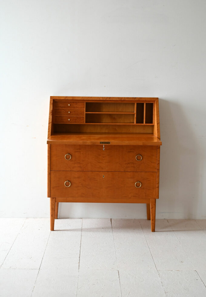 Secretaire scandinavo vintage in rovere e radica-b