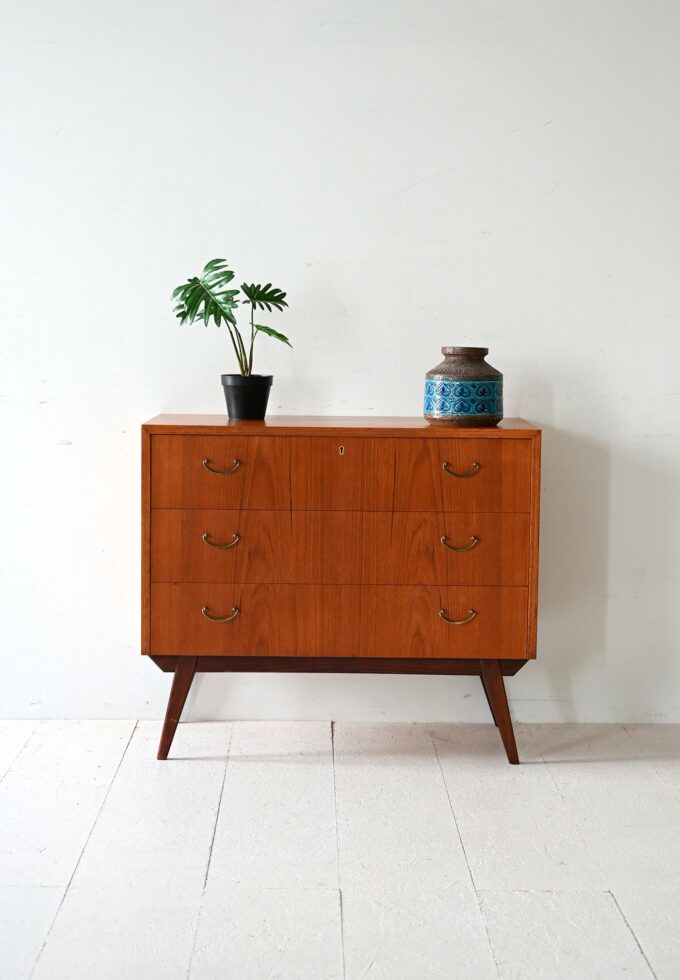 Cassettiera scandinava in teak e mogano-a