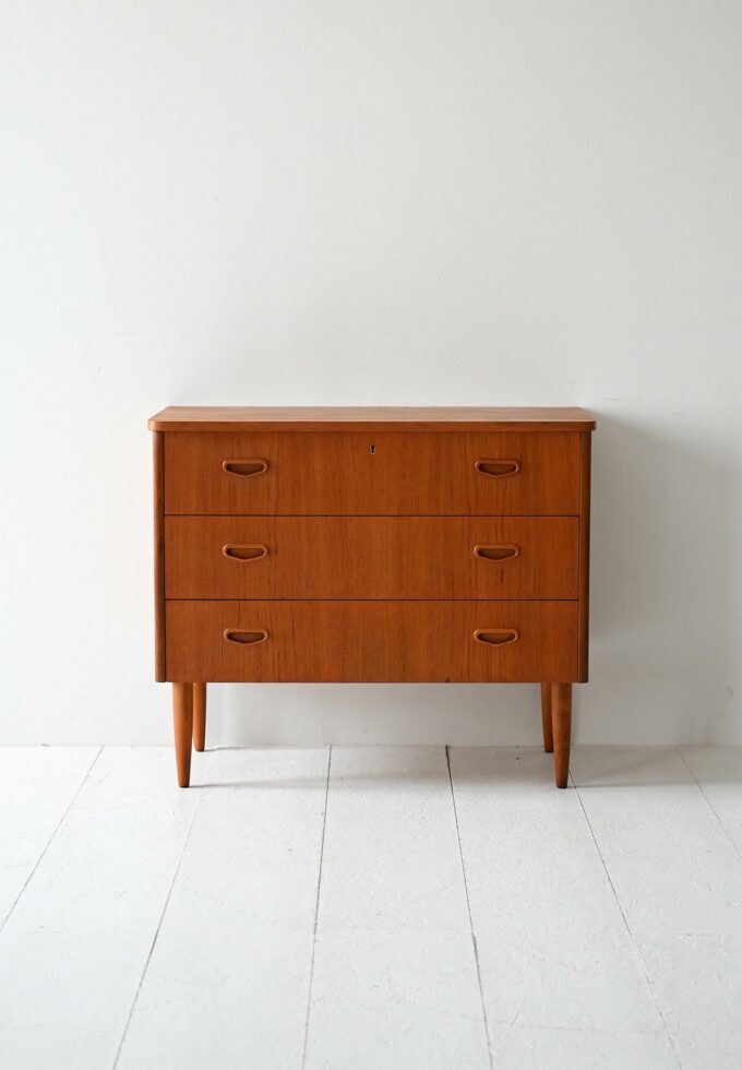 Cassettiera vintage scandinava in teak anni ’50/’60-b