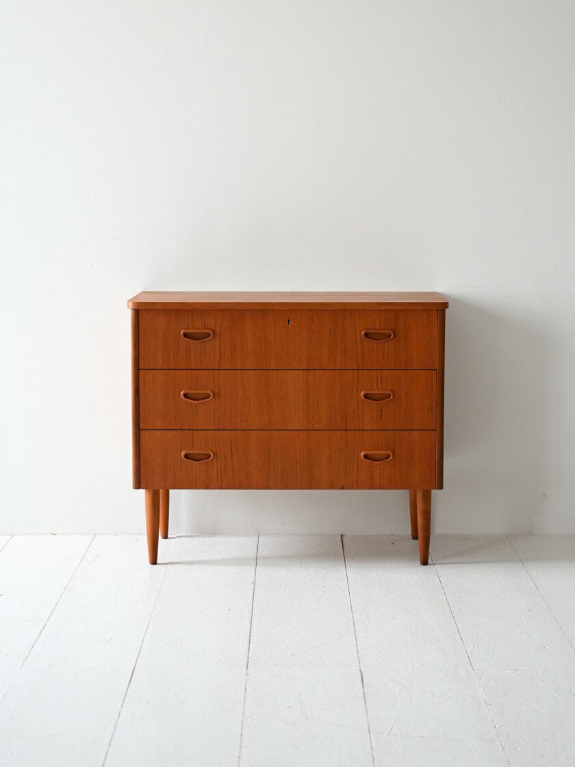 Cassettiera vintage scandinava in teak anni ’50/’60-b