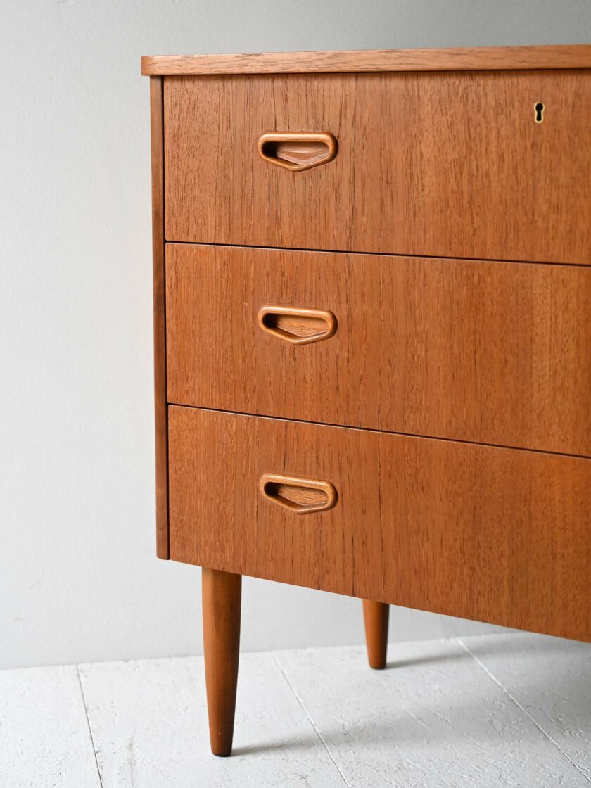 Cassettiera vintage scandinava in teak anni ’50/’60-f