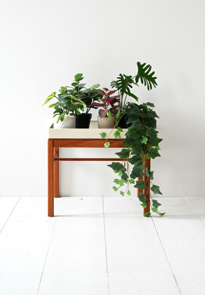 Vintage Scandinavian teak and metal planter