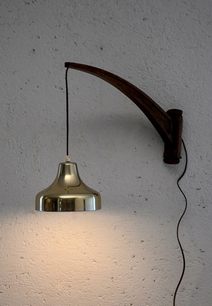 Applique scandinava vintage con abat-jour pendente in ottone-a