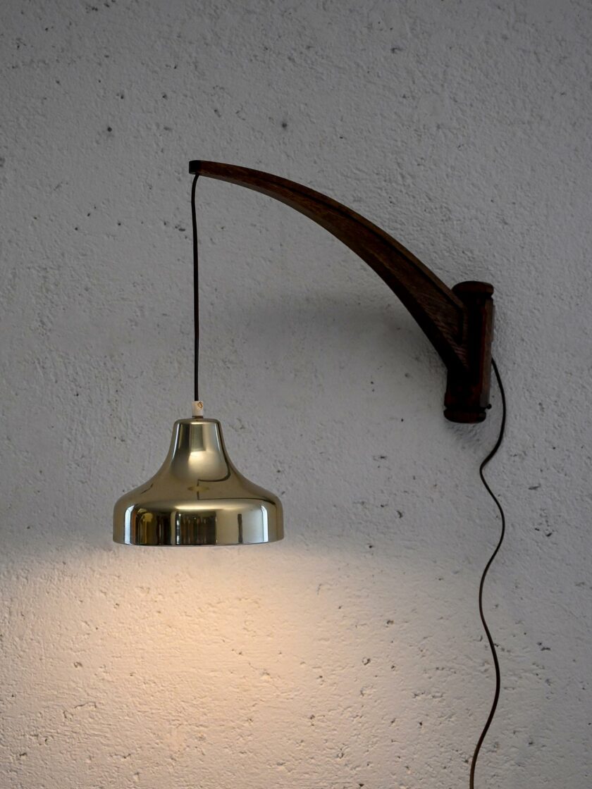 Applique scandinava vintage con abat-jour pendente in ottone-a