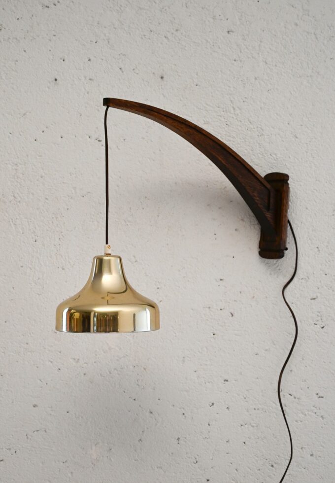 Applique scandinava vintage con abat-jour pendente in ottone-b