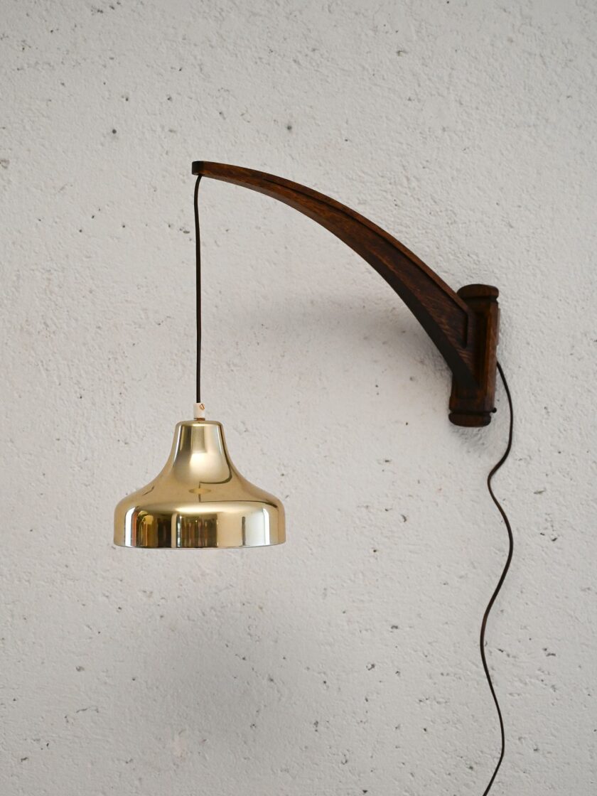 Applique scandinava vintage con abat-jour pendente in ottone-b