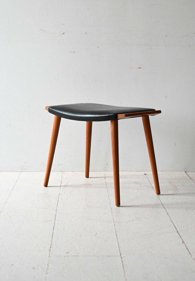 Vintage wood and leather stool-b