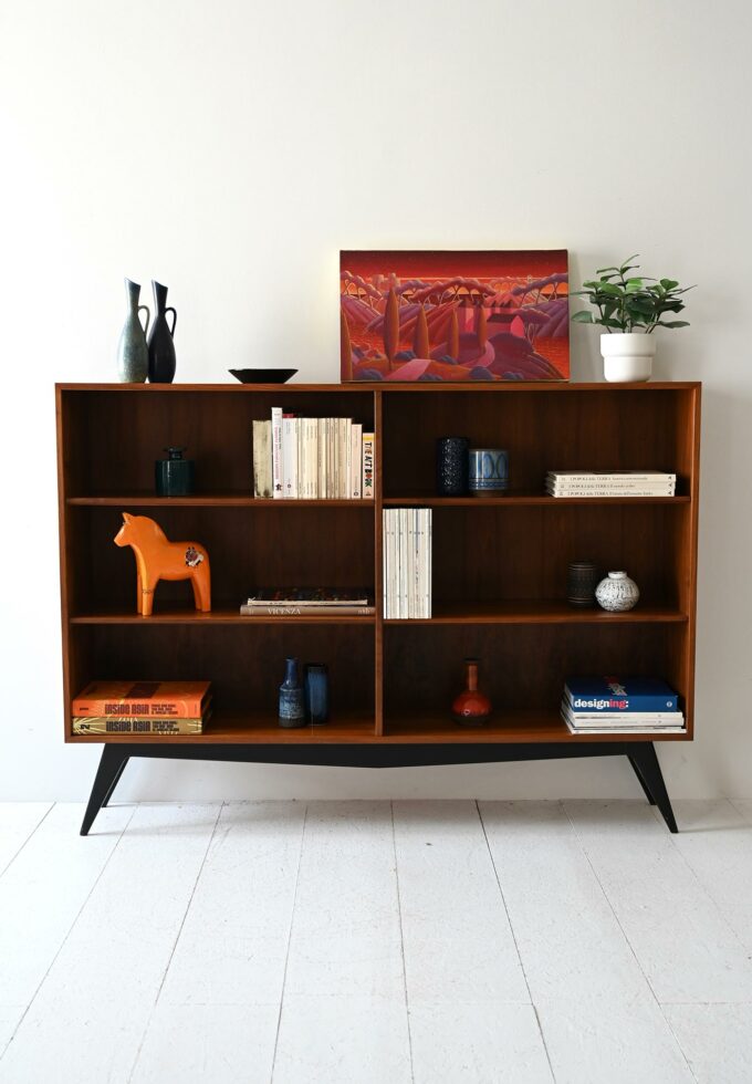 Scandinavian vintage teak bookcase with black feet-a