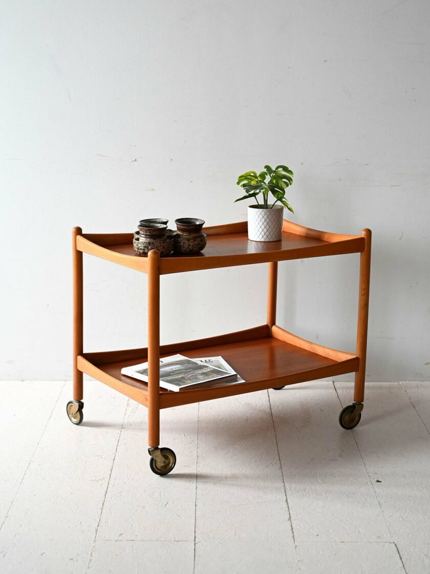 Carrello vintage scandinavo in teak e faggio-a