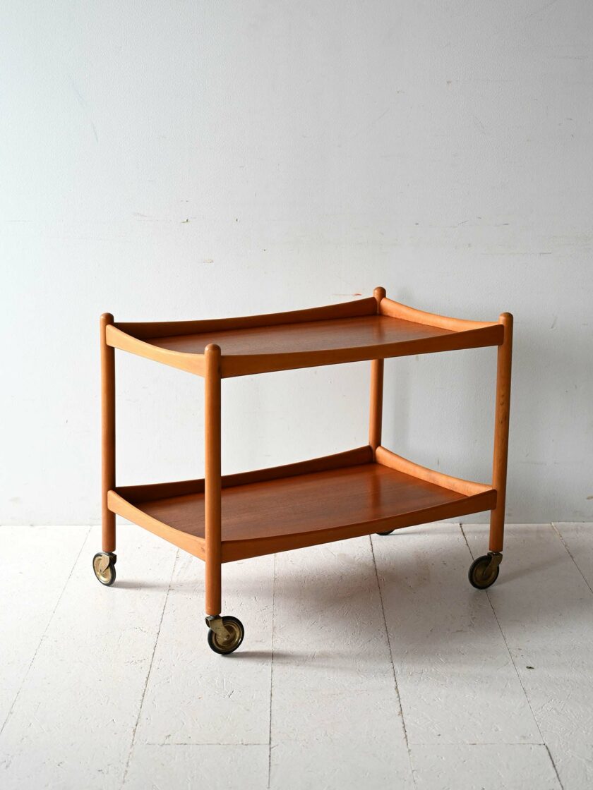 Carrello vintage scandinavo in teak e faggio-b