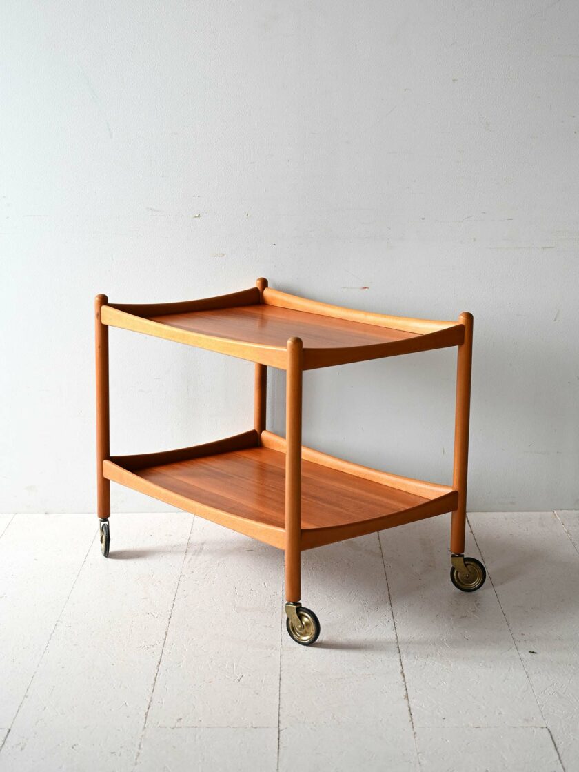 Carrello vintage scandinavo in teak e faggio-c
