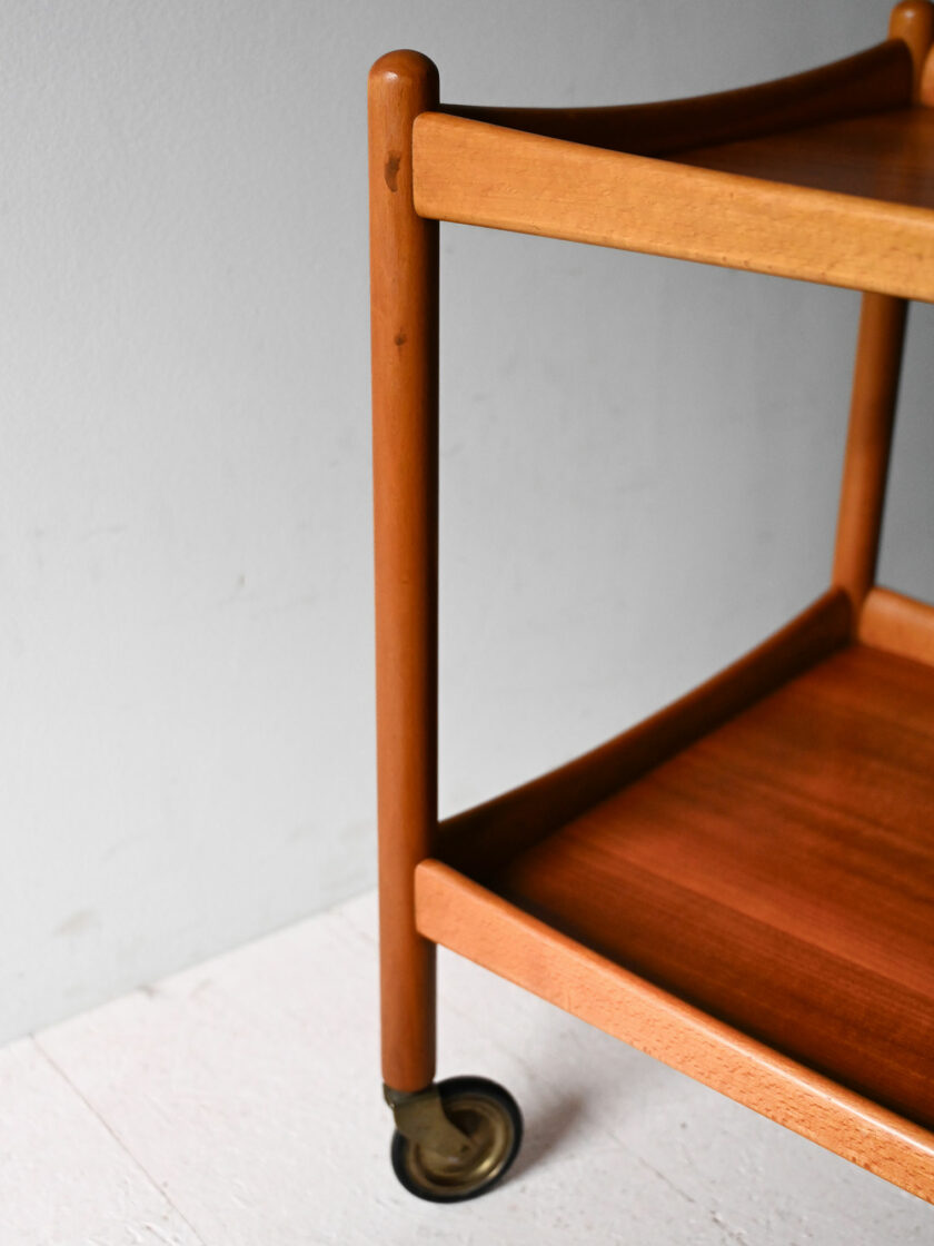 Carrello vintage scandinavo in teak e faggio-e