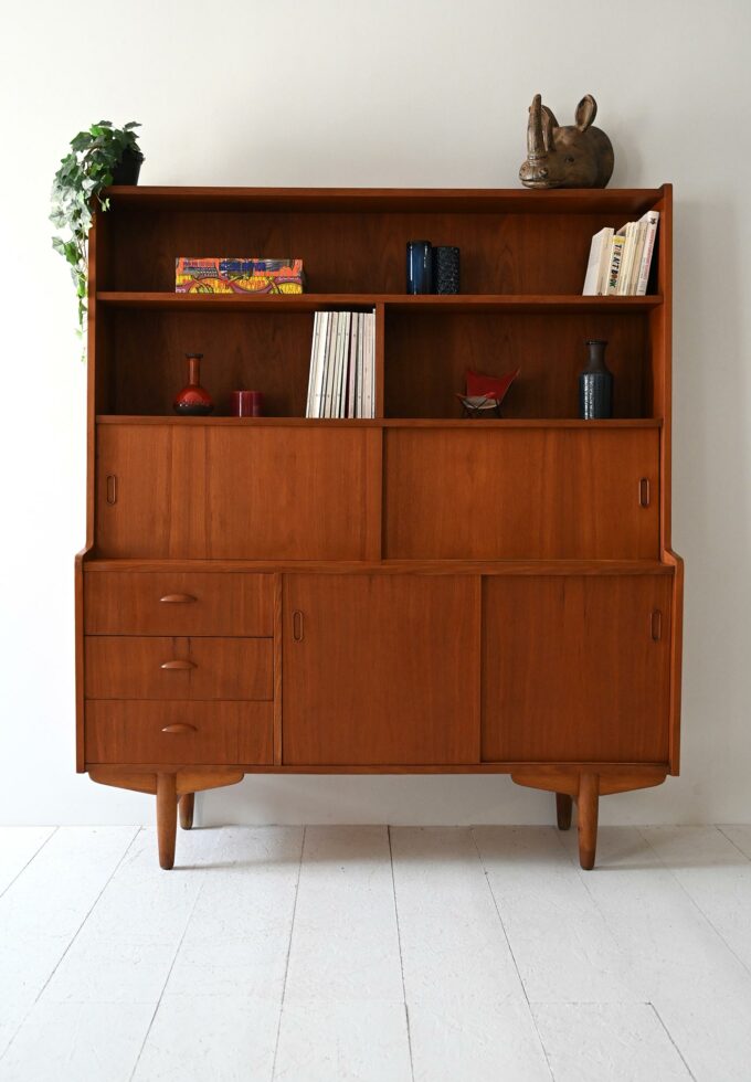 Scandinavian vintage teak sideboard with bookcase-a