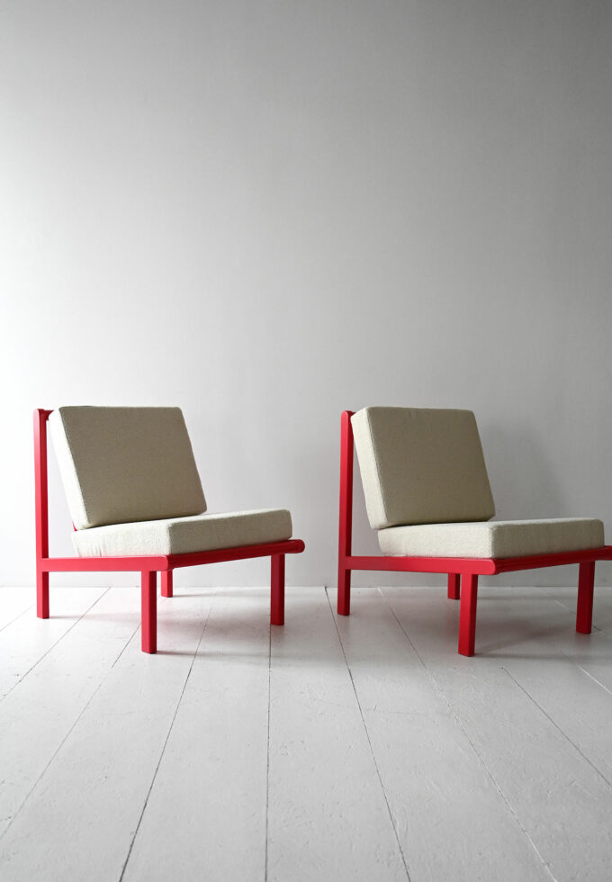 Pair of vintage Scandinavian cherry-red armchairs-a