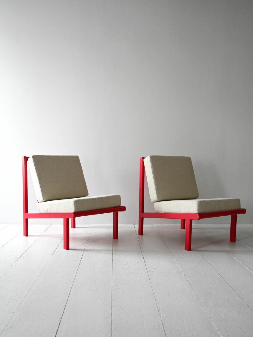 Coppia poltrone scandinave vintage rosso ciliegia-a