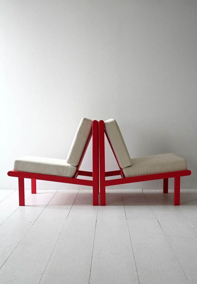 Pair of vintage Scandinavian cherry red armchairs-d