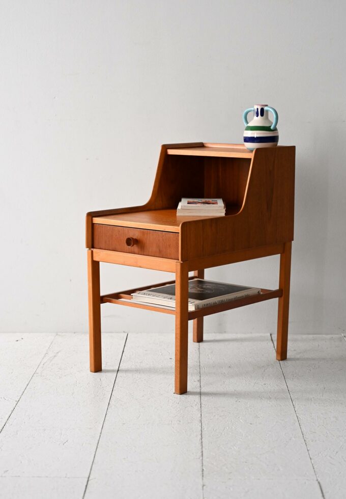 Vintage Scandinavian teak nightstand with shelves-a