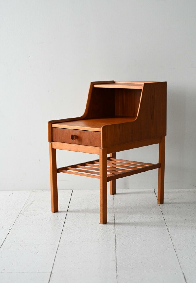 Vintage Scandinavian teak nightstand with shelves-b