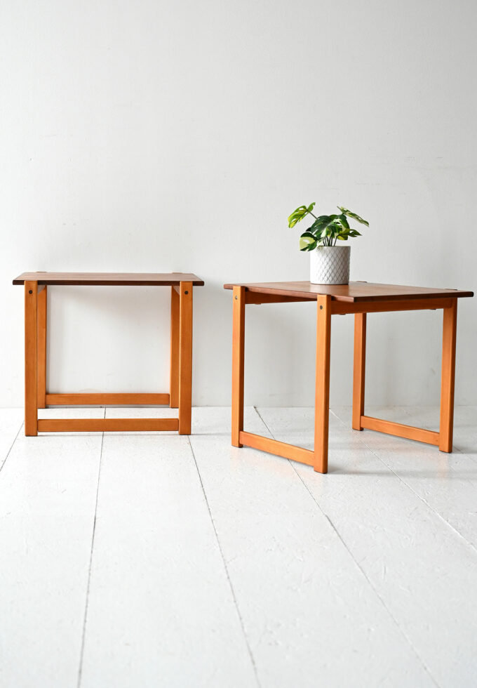 Pair of vintage Scandinavian teak and beech coffee tables-a