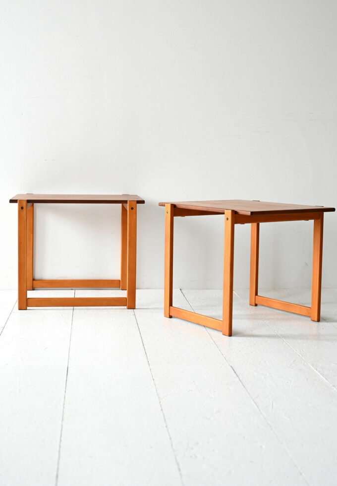 Pair of vintage Scandinavian teak and beech-b side tables.