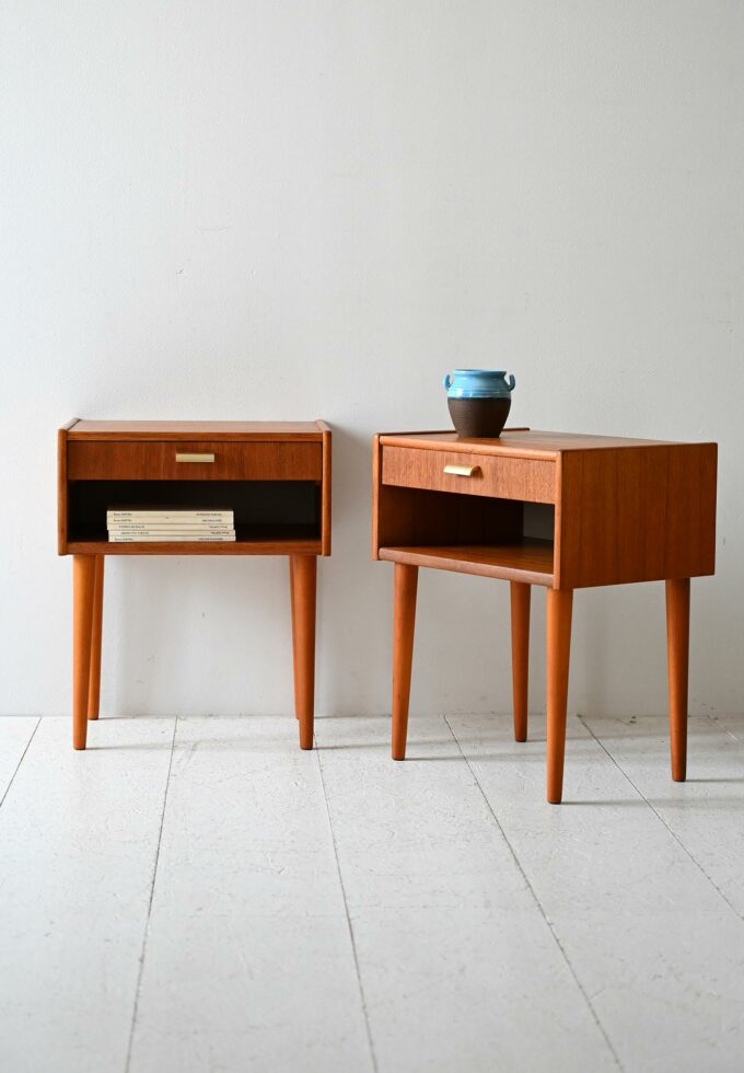 Pair of vintage Scandinavian nightstands with brass handles-a