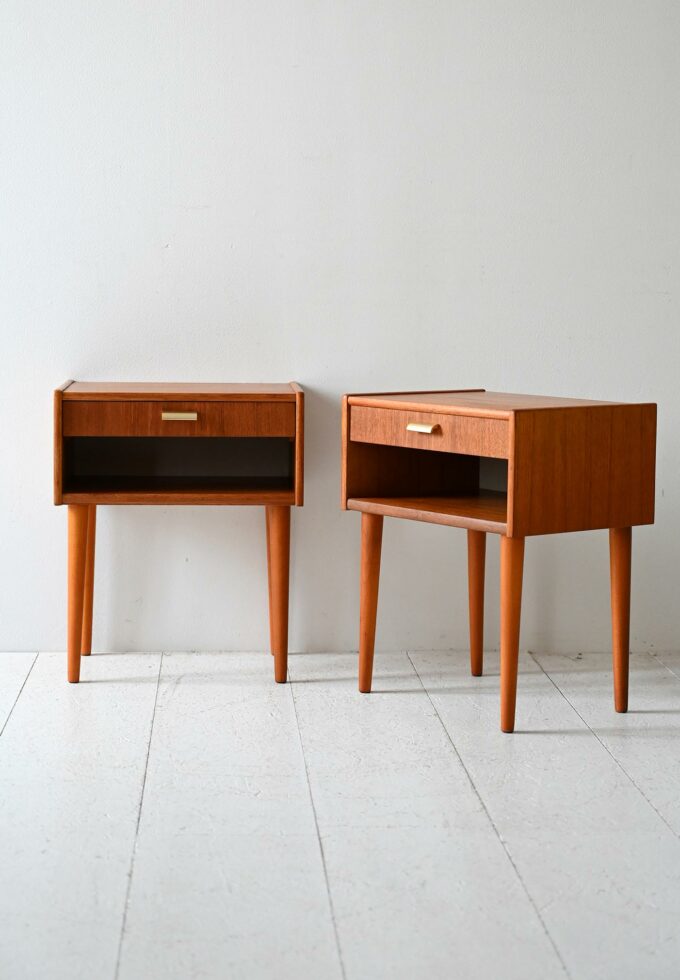 Pair of vintage Scandinavian nightstands with brass handles-b