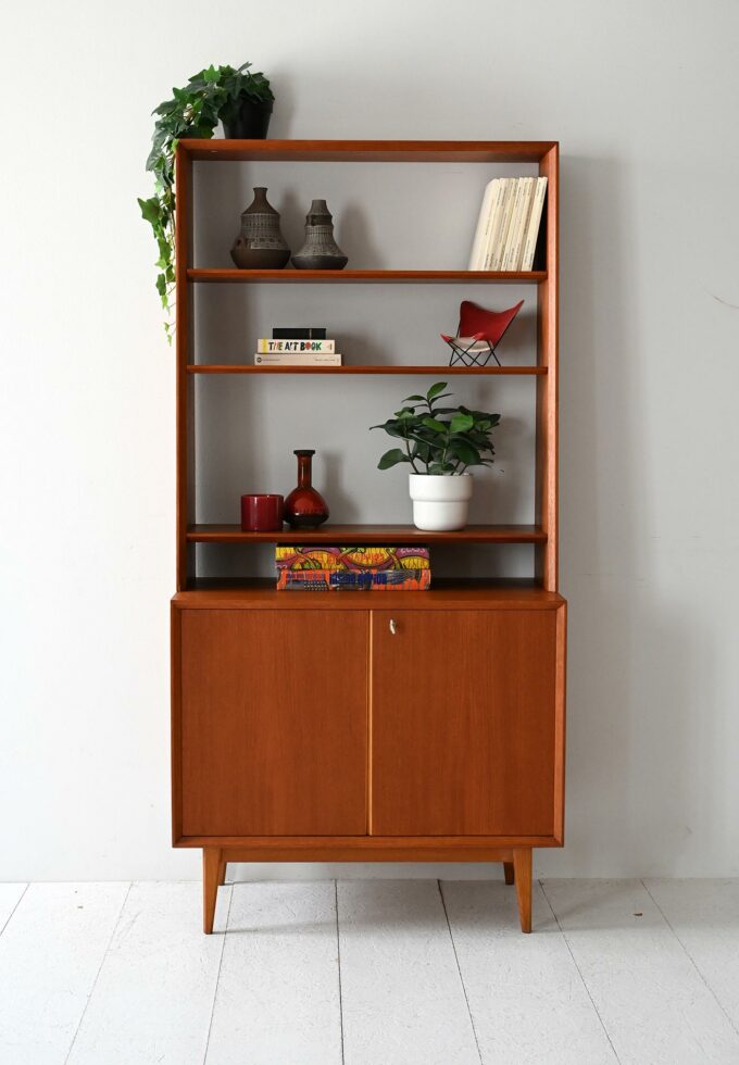 Scandinavian 1960s teak bookcase with storage compartment-a