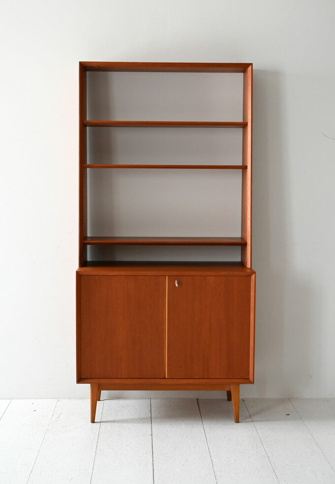 Scandinavian 1960s teak bookcase with storage compartment-b