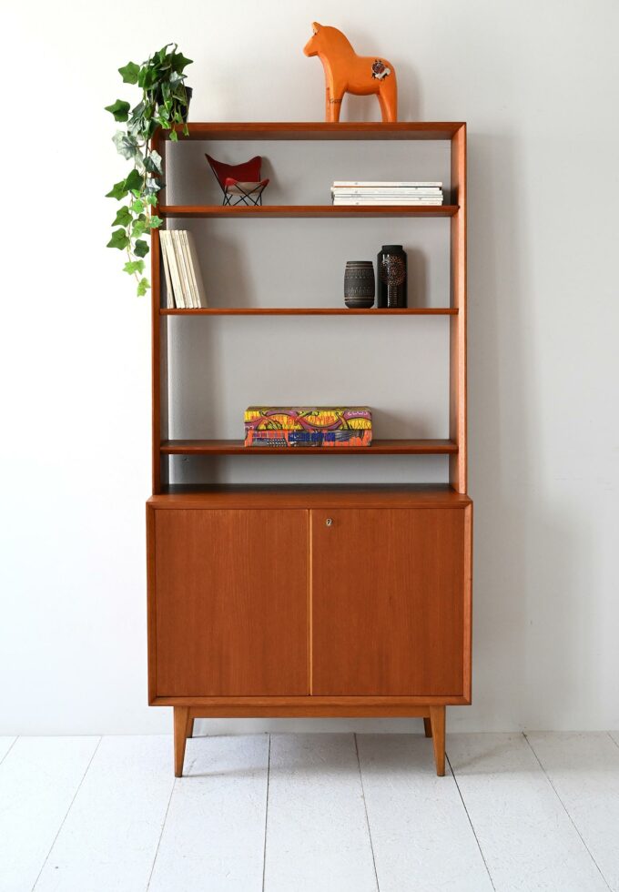 Scandinavian 1960s teak bookcase with storage compartment-a
