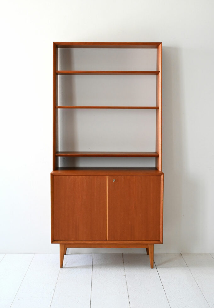 Scandinavian 1960s teak bookcase with storage compartment-b
