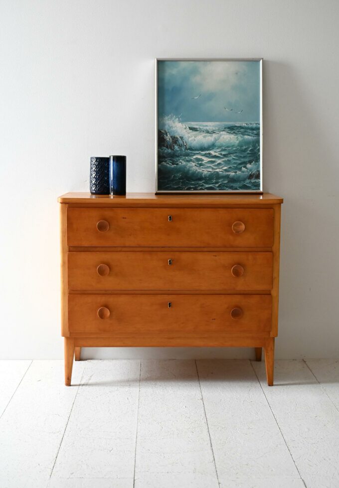 Cassettiera scandinava vintage in rovere anni ’50-a