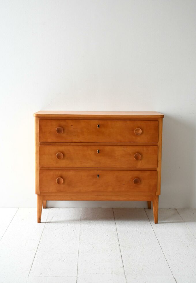 Cassettiera scandinava vintage in rovere anni ’50-b