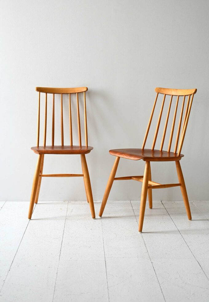 Pair Scandinavian Chairs, beechwood mahogany-a