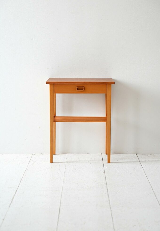 Vintage Scandinavian Light Oak Bedside Table-b