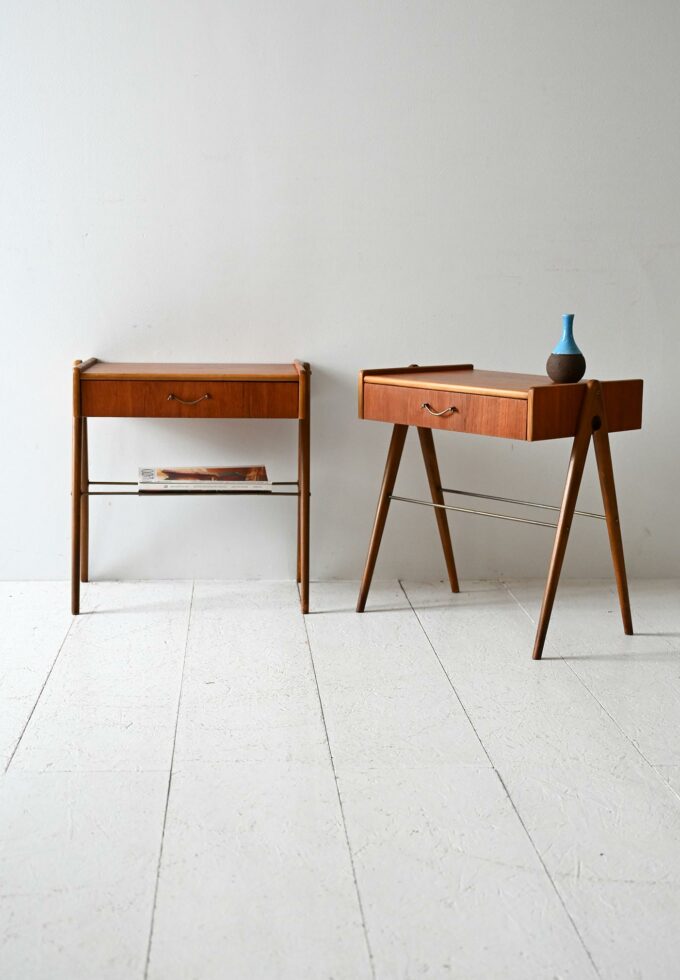 Pair Scandinavian teak bedside tables late 1950s-a