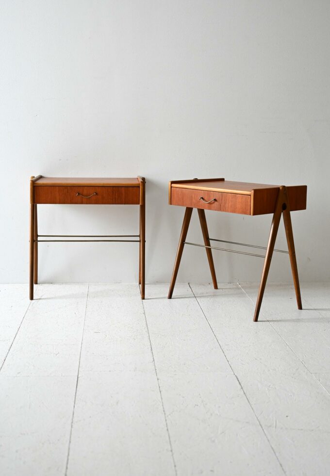 Pair Scandinavian teak bedside tables late 1950s-b