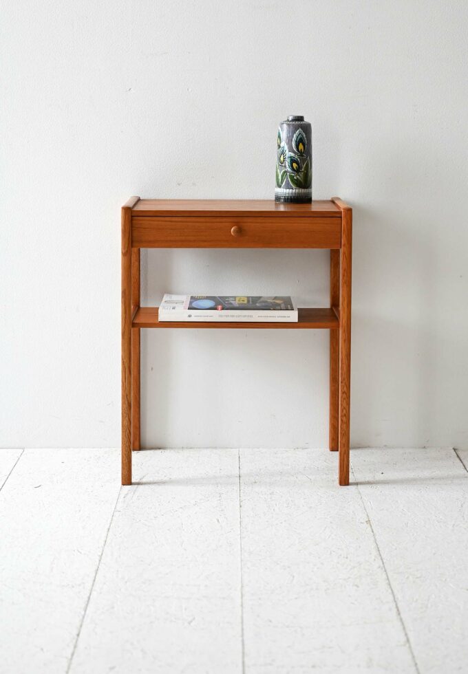 Scandinavian vintage teak nightstand with shelf-a