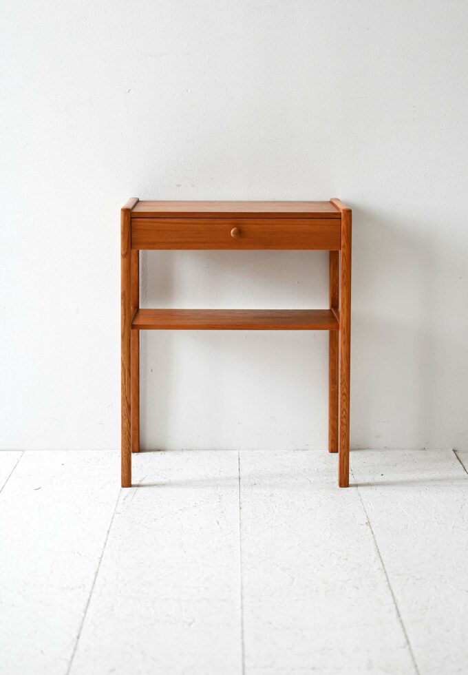 Scandinavian vintage teak nightstand with shelf-b