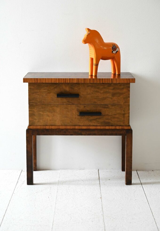 Scandinavian 1930s deco bedside table in burl-a