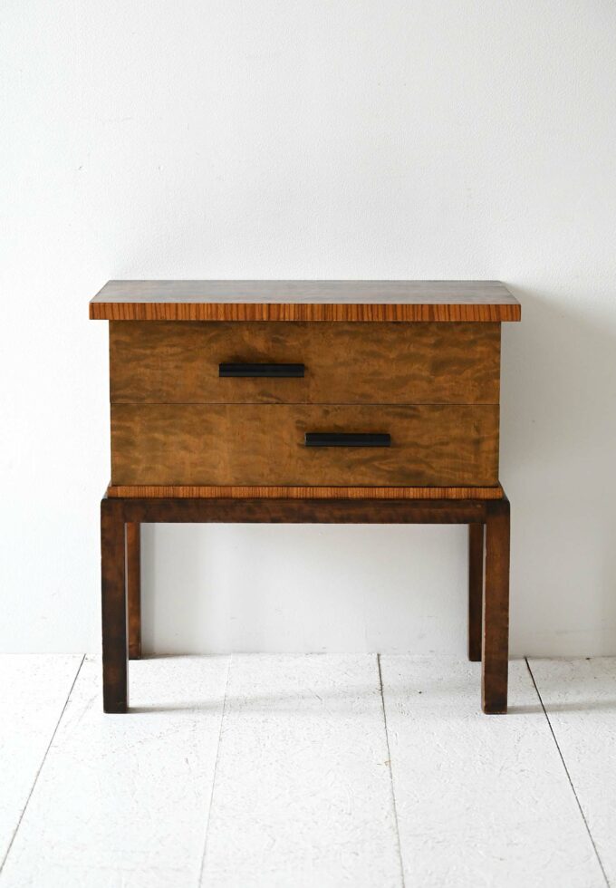 Scandinavian 1930s deco bedside table in burl-b