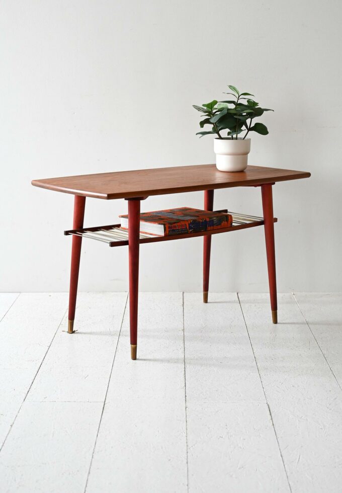 Scandinavian vintage coffee table with metal shelf-a