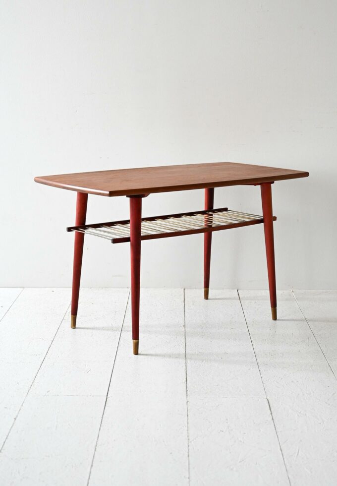 Scandinavian vintage coffee table with metal shelf-b